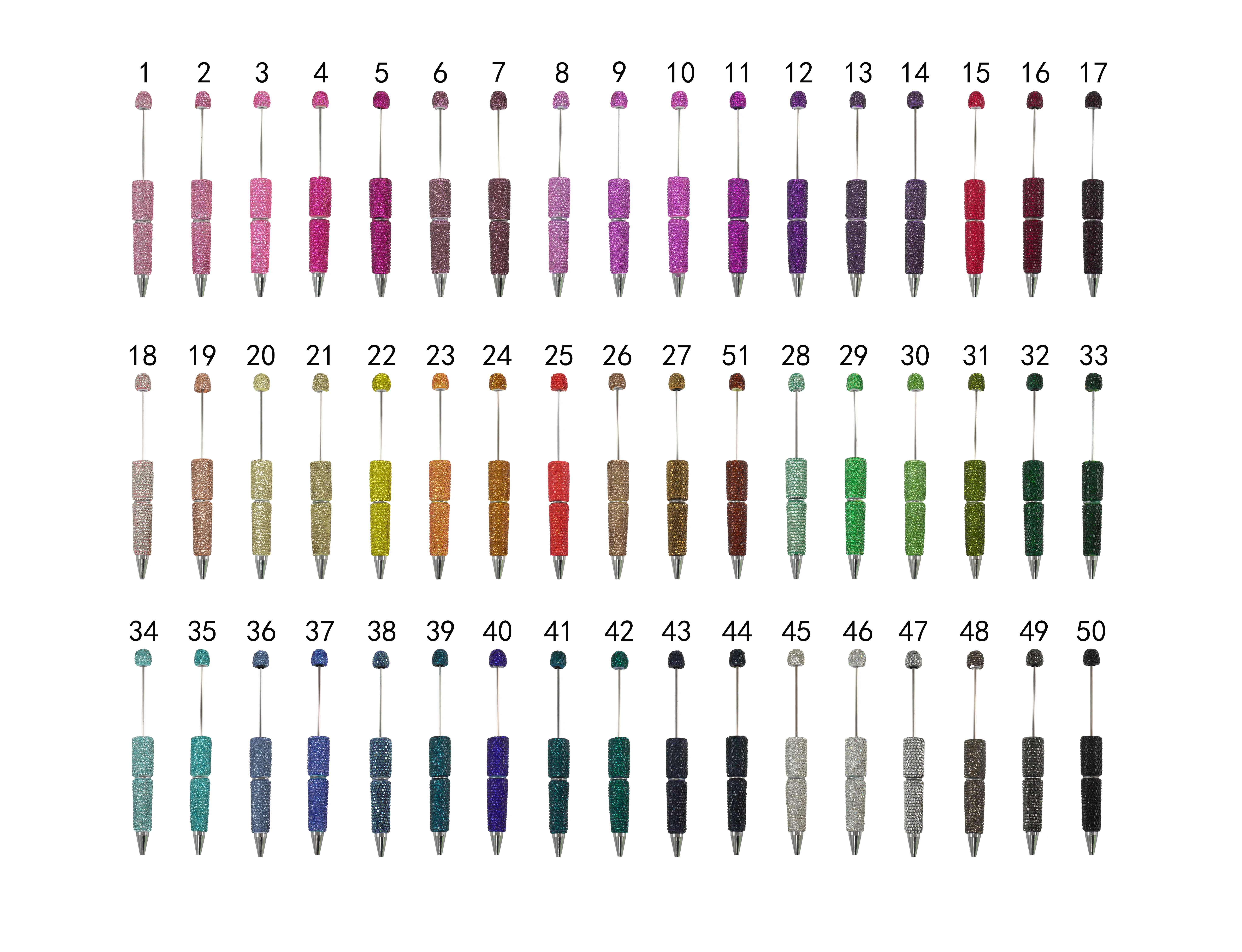 Solid Color Clay Rhineston Beadable Pens #1-#51