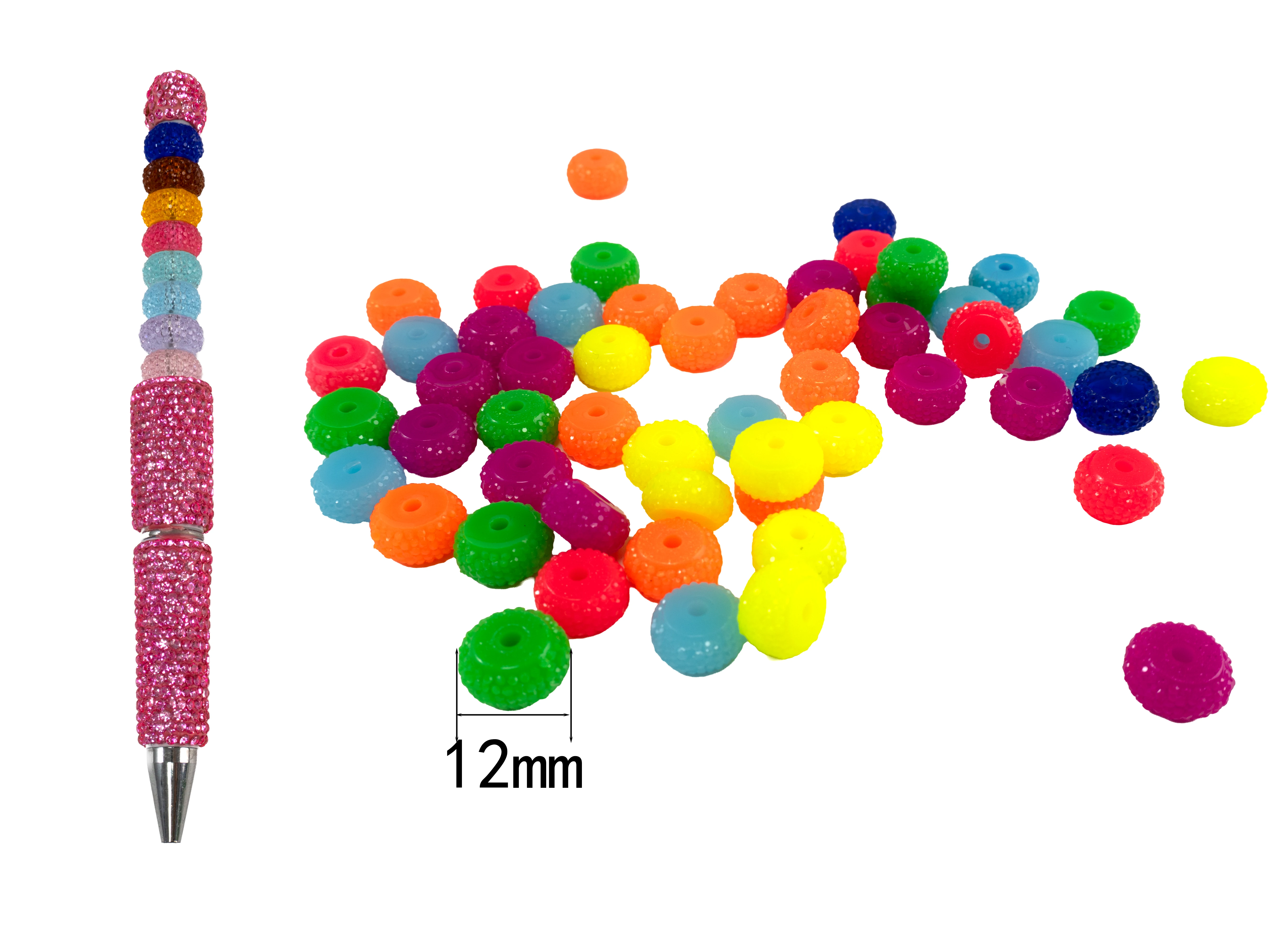 200pcs 12mm Textured Resin Wheel Beads For Beadable Pens